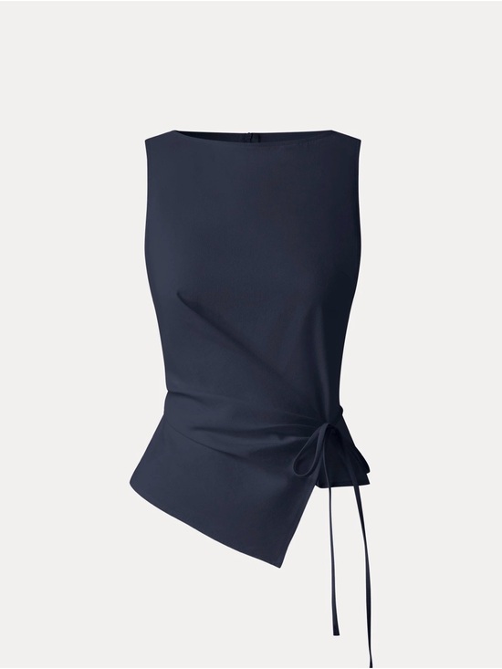 OGL Tops - OGL Navy Side-Tie Asymmetric Sleeveless Top - Large